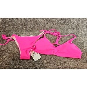 2 Pc Hot Pink Bikini High Cut Bottom W/ Lightly Padded Top. XL NWT